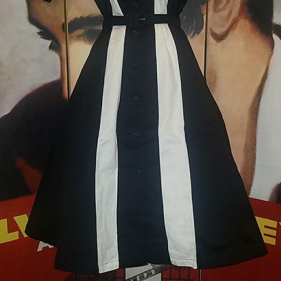 Tatyana Retro 1950's Bettie Page Embroidered Logo Bowling Dress w White Panels - Picture 5 of 8